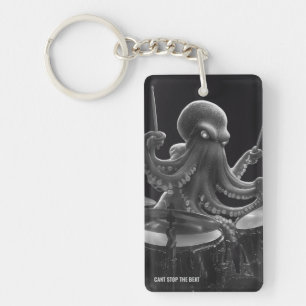 Vintage Black and White Octopus Drummer Keyring
