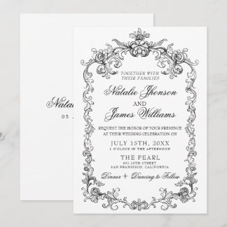 Vintage Black And White Old Money Fancy Wedding Invitation