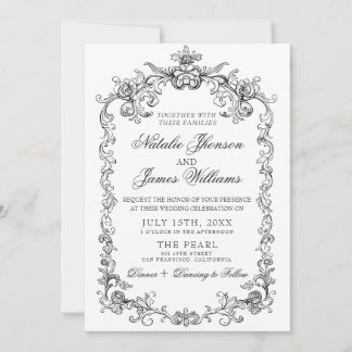 Vintage Black And White Old Money QR Code Wedding Invitation
