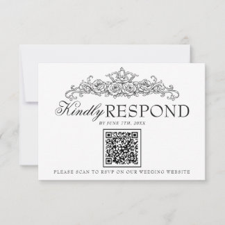 Vintage Black And White Old Money QR Code Wedding RSVP Card