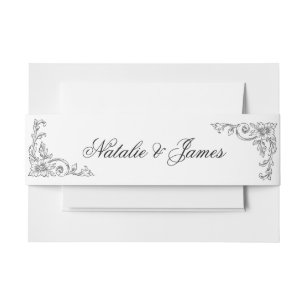 Vintage Black And White Old Money Trendy Wedding Invitation Belly Band
