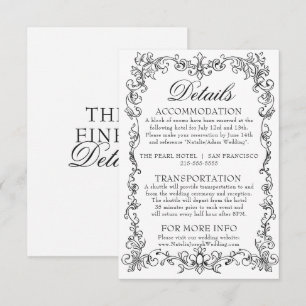 Vintage Black And White Old Money Wedding Details Enclosure Card