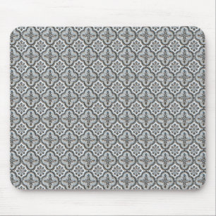 Vintage Black and White Ornate Tile Pattern Mouse Pad