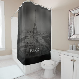 Vintage Black and White Paris and Eiffel Tower Shower Curtain