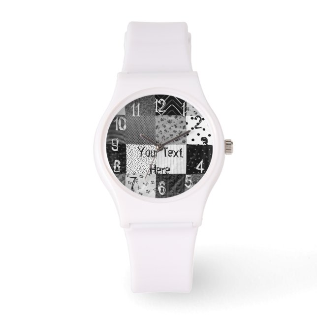 vintage black and white patchwork fabric watch (Front)