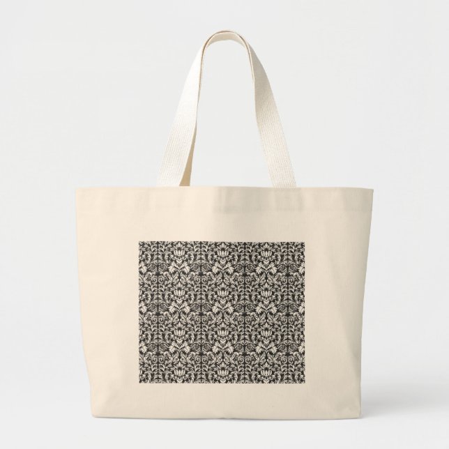 Vintage Black and White Pattern Large Tote Bag (Front)