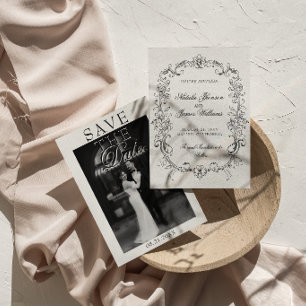 Vintage Black And White Photo Old Money Wedding Save The Date