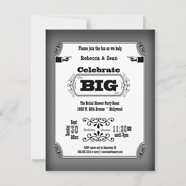Vintage Black And White Playbill Party Invitations (Front)