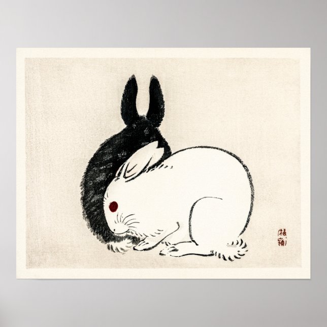 Vintage Black and white rabbits by Kōno Bairei  Poster (Front)