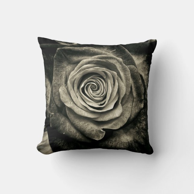 Vintage Black and White Rose Cushion (Front)