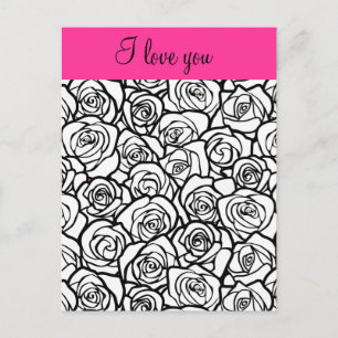 Vintage black and white rose 'I love you' Postcard