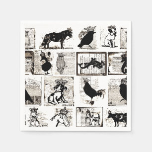 Vintage Black And White Royal Animals Napkin