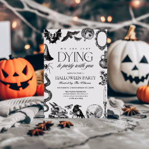 Vintage Black and White Skull Halloween  Invitation