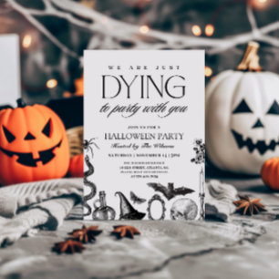 Vintage Black and White Skull Halloween  Invitation