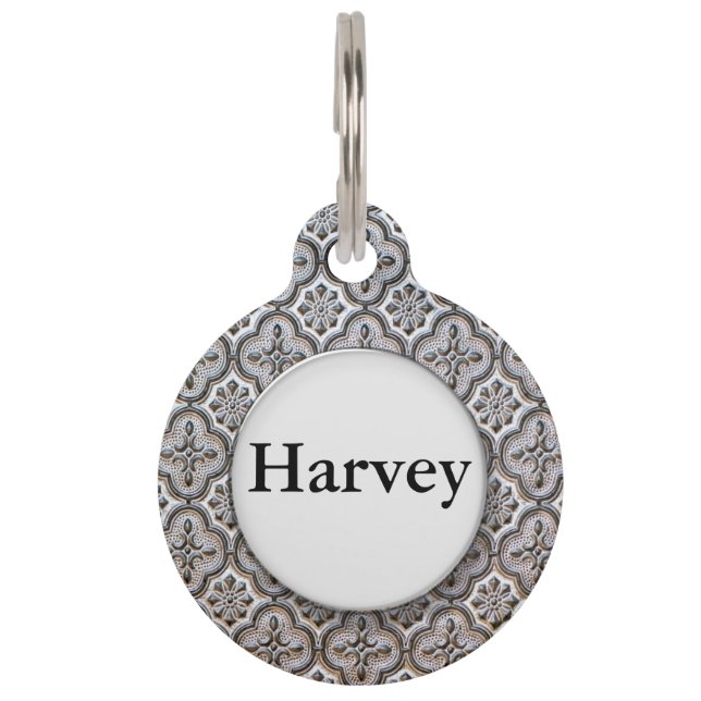 Vintage Black and White Tile Pet Tag (Front)