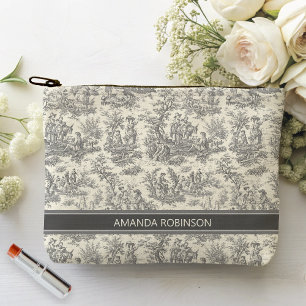 Vintage black and white toile de jouy printed accessory pouch