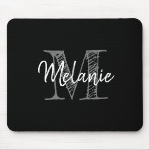Vintage black and white typography name monogram mouse pad