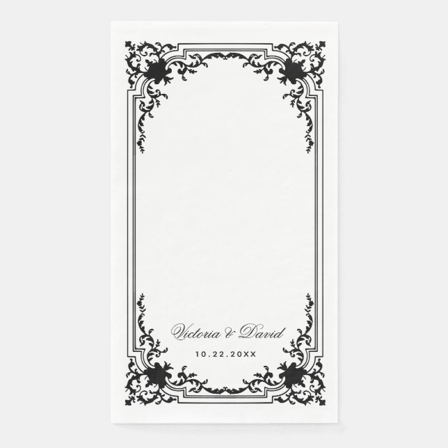 Vintage Black and White Wedding Elegant Script  Napkin (Front)