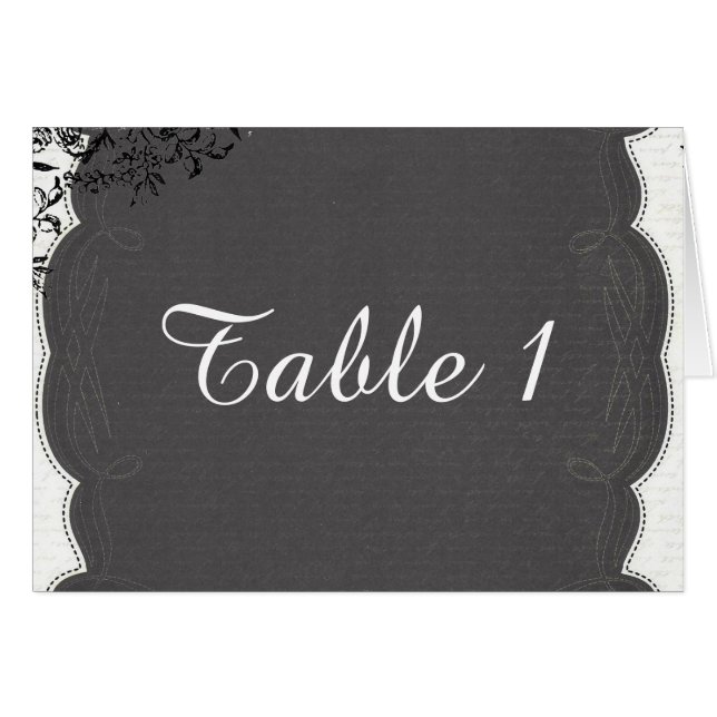 Vintage Black and White Wedding Table Number (Front Horizontal)