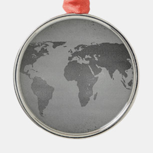 Vintage black and white world map metal tree decoration