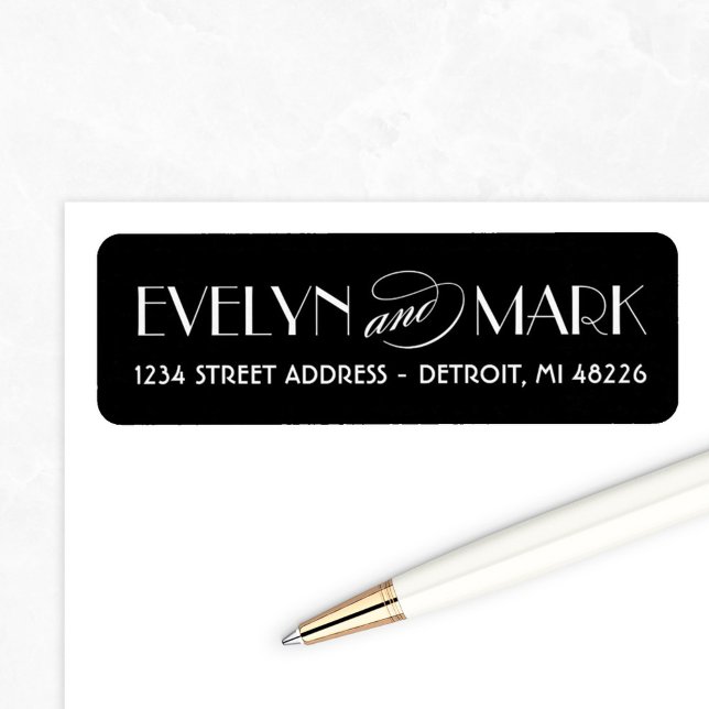 Vintage Black Art Deco Monogram Wedding Address (Creator Uploaded)