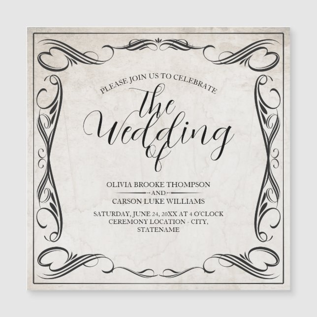 Vintage Black Art Deco Wedding Announcement (Front)