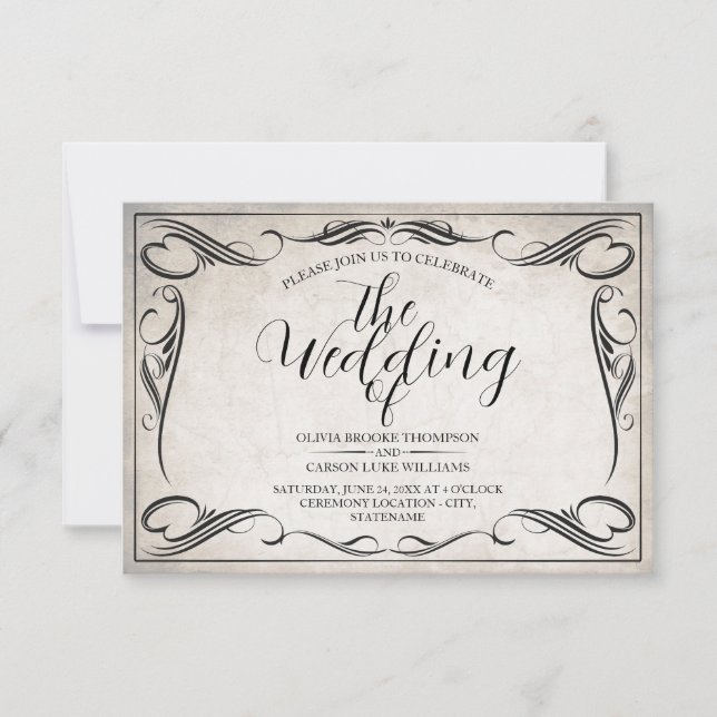 Vintage Black Art Deco Wedding Announcement (Front)