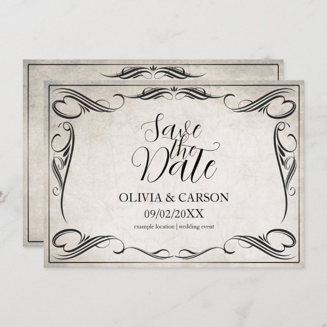 Vintage Black Art Deco Wedding Save the Date (Front/Back)