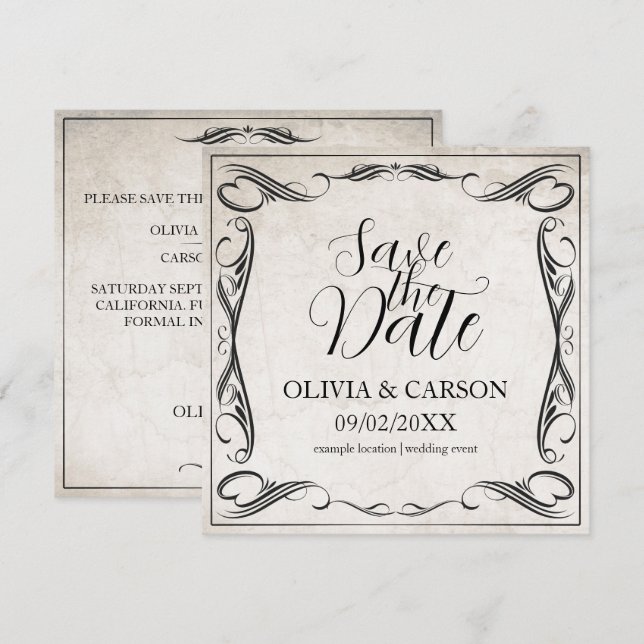 Vintage Black Art Deco Wedding Save the Date (Front/Back)