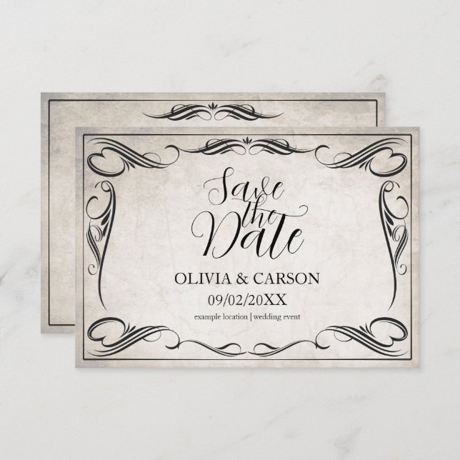 Vintage Black Art Deco Wedding Save the Date (Front/Back)