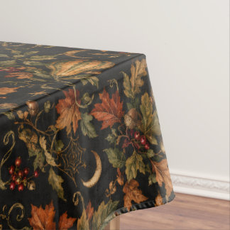 Vintage Black Autumn Harvest Botanical Pattern Tablecloth