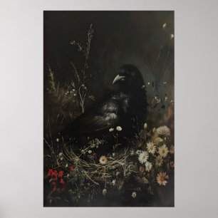 Vintage Black Bird Art Printable, Bird Wall Art