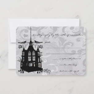 Vintage Black Bird Cage Pink Accent Wedding RSVP Card