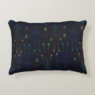 Vintage Black Blue Glowing Skeleton Sugar Skull Decorative Cushion
