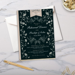 Vintage Black Book Cover Wedding Rehearsal Dinner Invitation