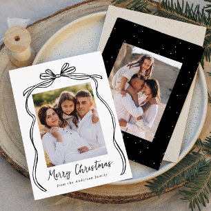 Vintage Black Bow Merry Christmas 2 Photo Holiday Card