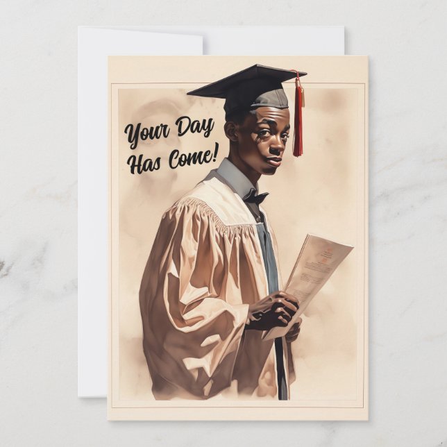 Vintage black boy graduate congratulations announcement (Front)