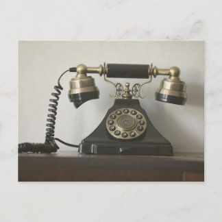 Vintage Black Brass Rotary Telephone Postcard