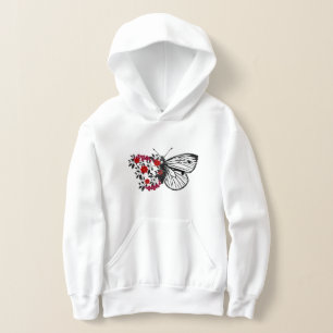 Vintage Black Butterfly Red Flower Green Leave