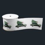Vintage Black Cab Taxi Christmas Pattern   Satin Ribbon<br><div class="desc">A Black city cab is driving home for Christmas,  with a Christmas tree,  decorated with a red Xmas bow. Thoughtful Christmas gift for a cab driver,  a taxi driver. Xmas Black cab snow,  winter quirky illustration for all cab drivers.</div>