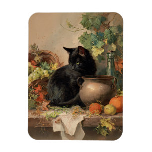 Vintage Black Cat Amid Autumn Fruits Flexible Magnet