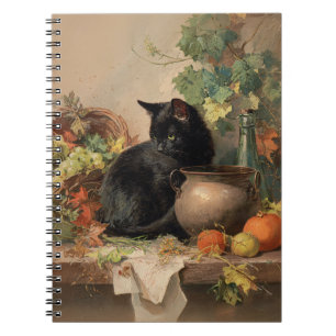 Vintage Black Cat Amid Autumn Fruits Notebook