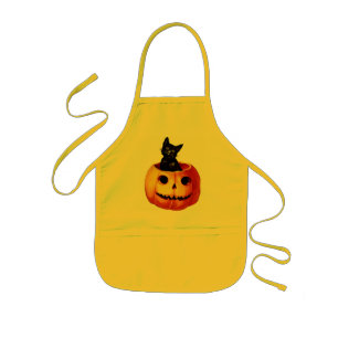 Vintage Black Cat and Pumpkin Kids Apron