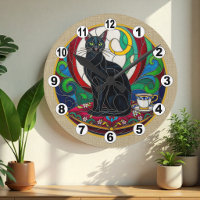 Vintage Black Cat Art Mosaic Clock, Decorative