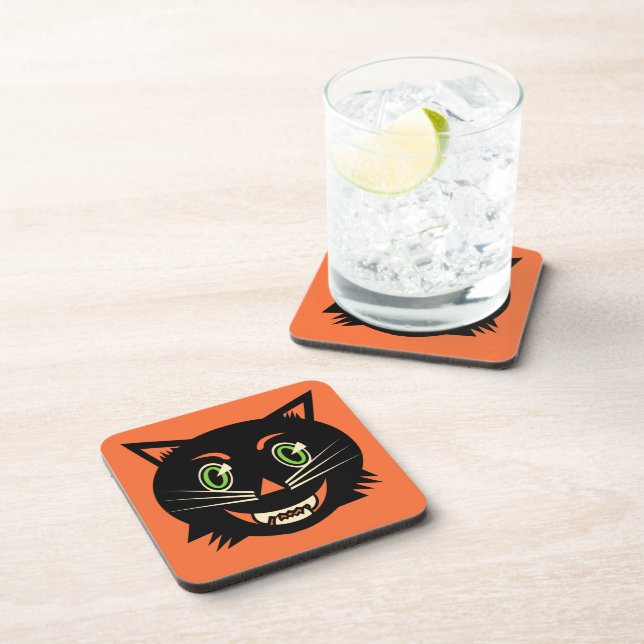 Vintage Black Cat Coaster (Right Side)