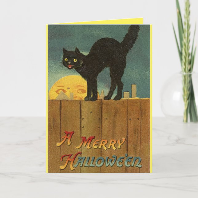 Vintage Black Cat Halloween Card (Front)