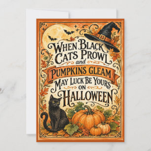 Vintage Black Cat Halloween Greeting Card