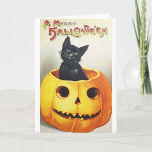 Vintage Black Cat Halloween Greeting Card