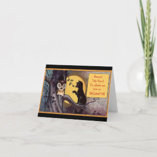 Vintage Black Cat Halloween Holiday Card