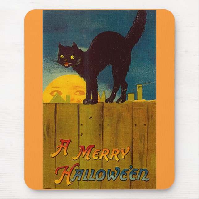 Vintage Black Cat Halloween Mouse Pad (Front)